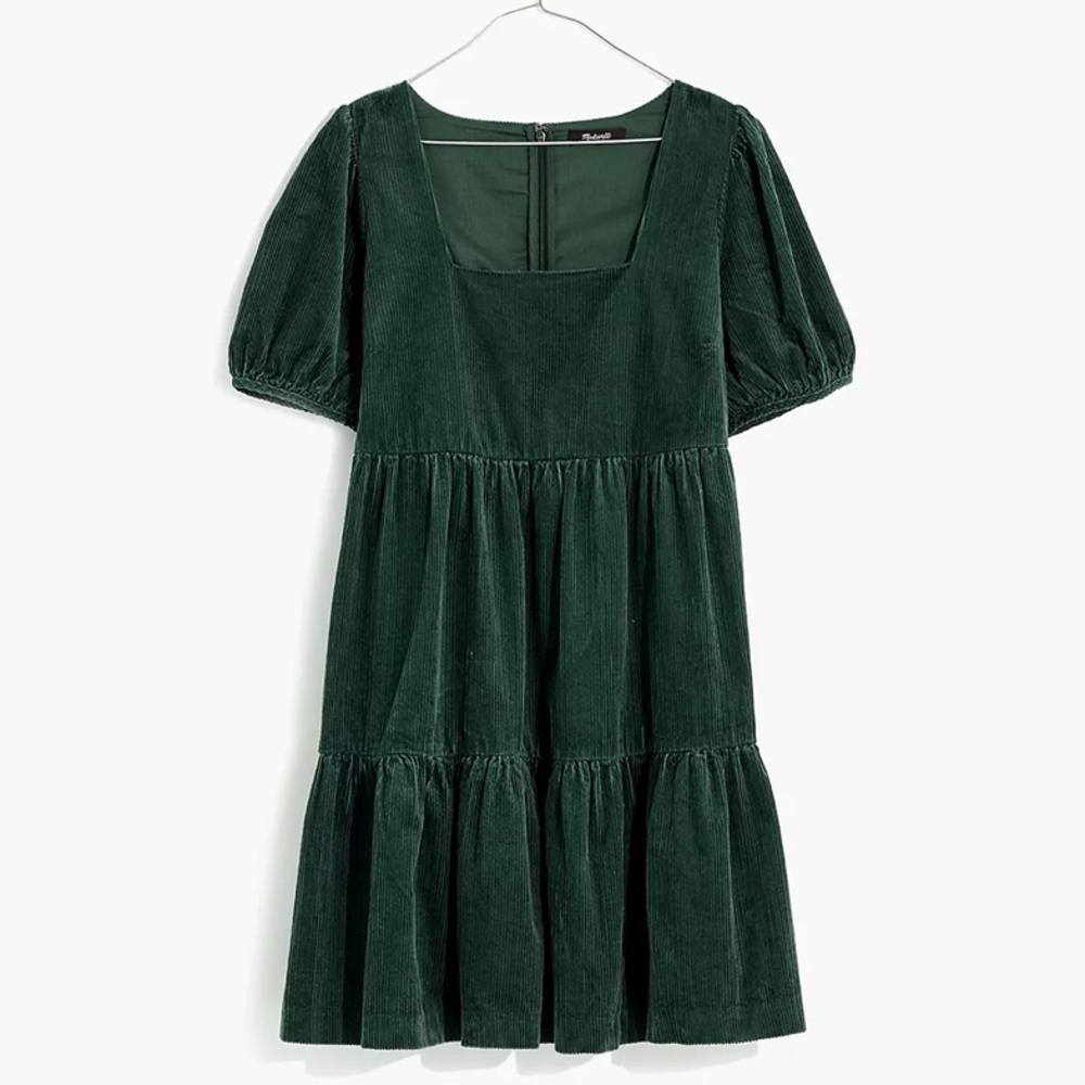 Madewell Corduroy Aidy Square-Neck Tiered Mini Dress